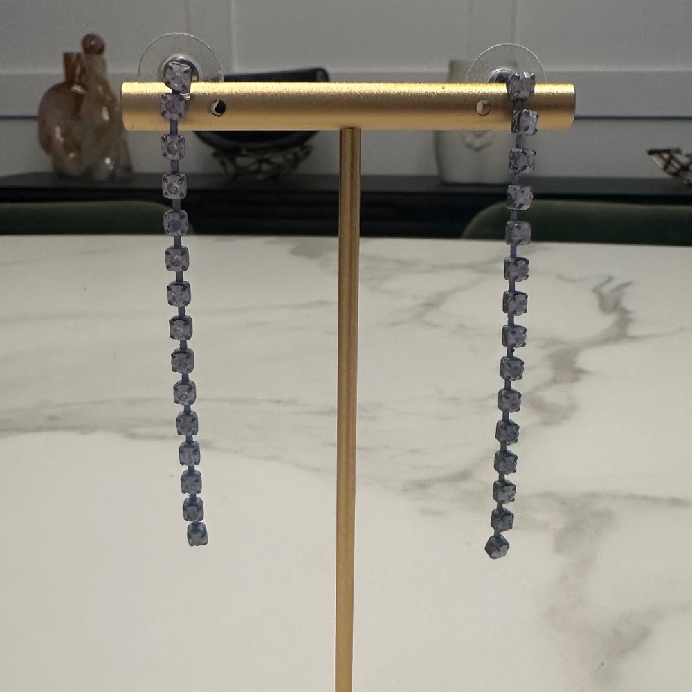 TOVA - Long single chain crystal earrings in purple patina wash - 2.75 inches